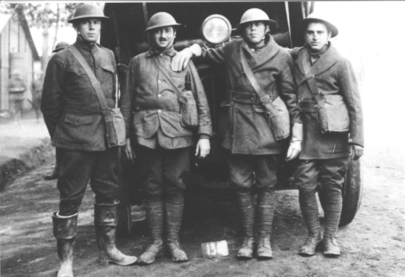 Joseph Schulte and fellow soldiers - he wrote home, I have a mustache now
