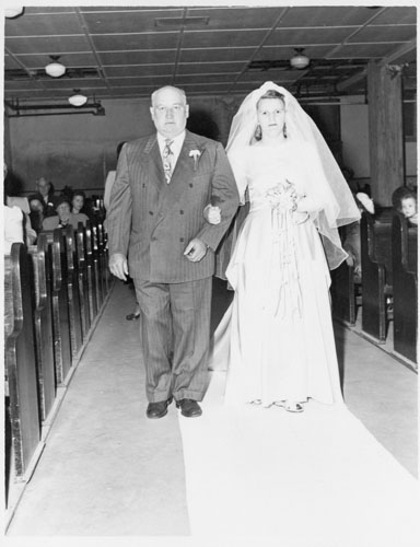 Joe Schulte walking daughter Rosemarie down the aisle