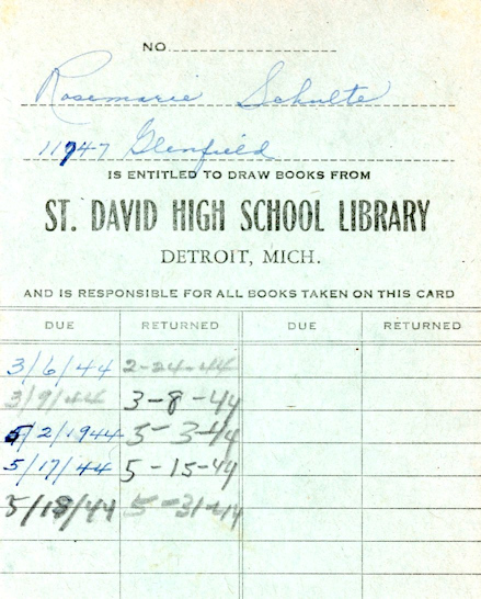 Rosemarie Schulte's St. David library card