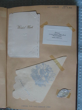 Rosemarie and Walter's wedding napkin, book, silver leaf