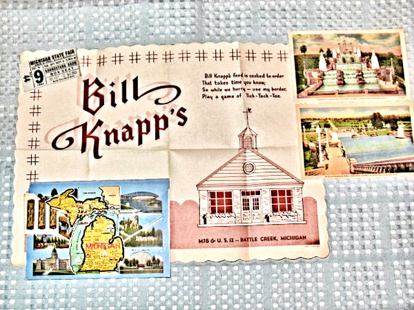 group of wedding souvenirs, knapps placemate, state fair ticket stub